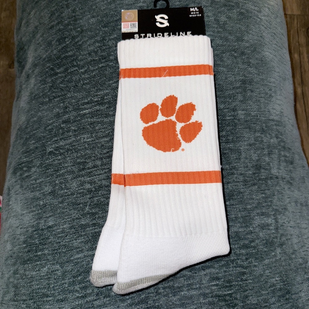 Strideline Clemson Tigers Crew Socks Orange & White Size M:8-12 W:9.5-13.5‎ B9